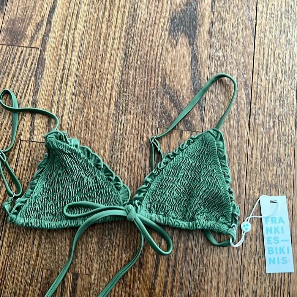Frankie’s Bikinis Penny Satin Bikini Top in Sea Moss